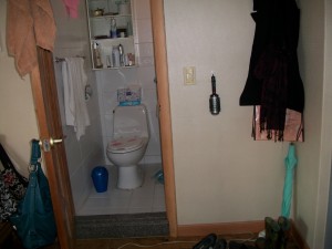 Across from the kitchen, is the bathroom.