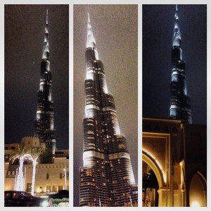 The Burj Khalifa at night.