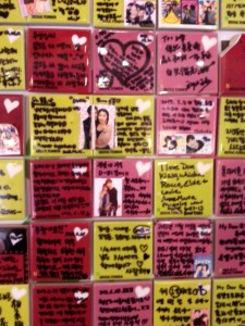 Couples can also buy tile squares and write their messages of love and stick it on the wall with the others *barf*.