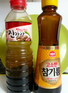 Soy sauce and sesame oil.