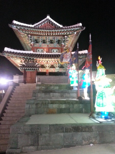 Lantern soldiers guard Jinjuseong fortress.