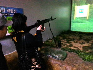 My friend David and I got to play in the shooting area, where visitors can experience the simulated shooting of a K-2 rifle.