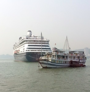 See that huge ship? Ours is the little one in front of it, called the "Halong Legacy Cruise 2."