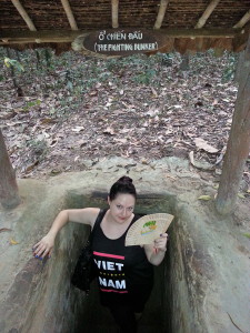 Yours truly, about to descend into the Cu Chi tunnel. No big deal.