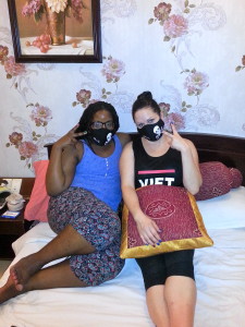 Kamila and I sport new masks purchased in Saigon, Vietnam.