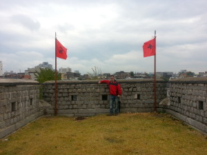 My friend Jon keeping watch at the eastern turret - one of ten that surround the area.